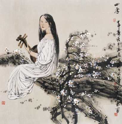 冯远 甲申（2004年）作 四季 镜心